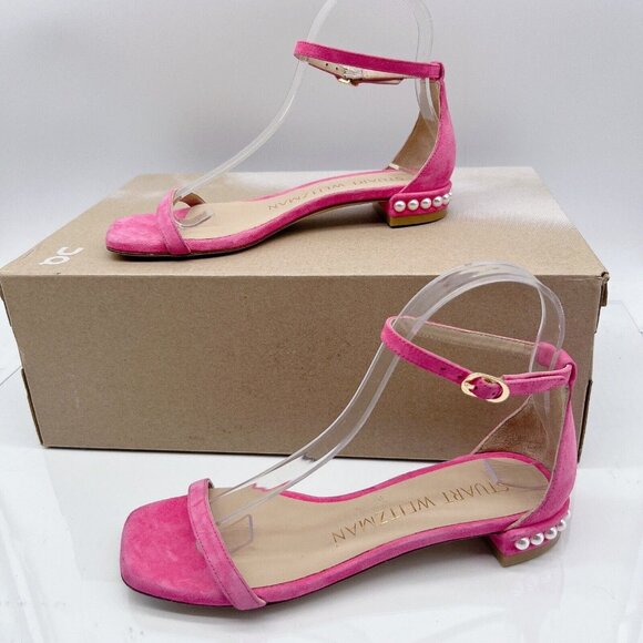 Stuart Weitzman 10 Nudistcurve Women’s Flat Sandals Pearl Fuchsia Pink US 5.5 - Picture 3 of 11